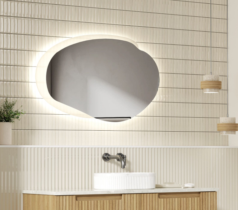 Emer Organic Shape LED Backlit Wall Mirror- Matte White Acrylic Edge