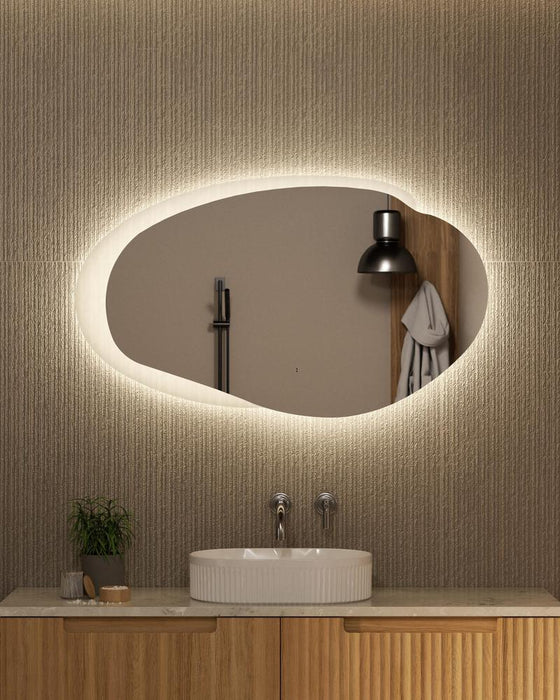 Emer Organic Shape LED Backlit Wall Mirror - Matte Grey Acrylic Edge