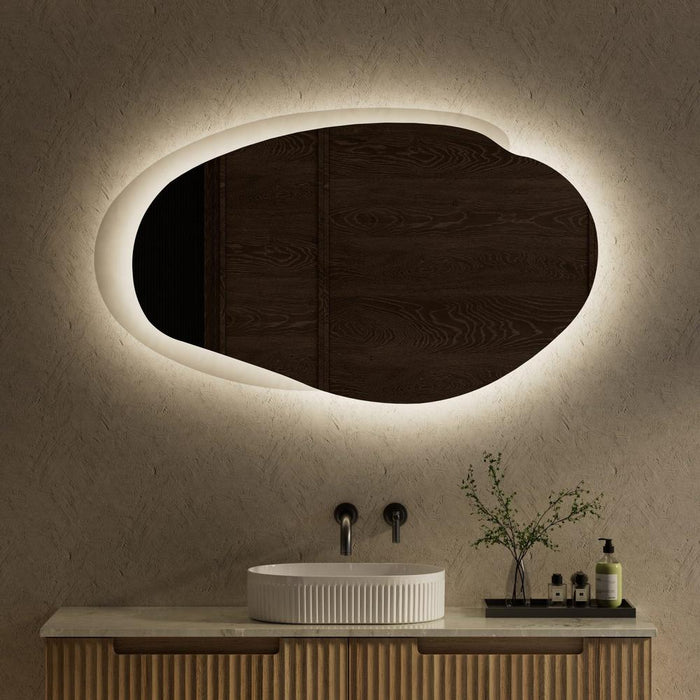 Emer Organic Shape LED Backlit Wall Mirror - Matte Grey Acrylic Edge