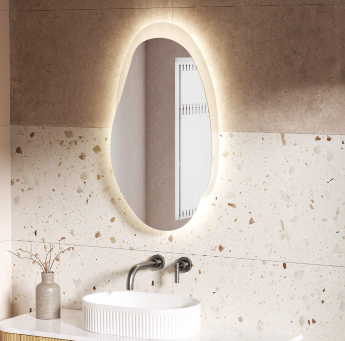 Emer Organic Shape LED Backlit Wall Mirror - Matte Grey Acrylic Edge