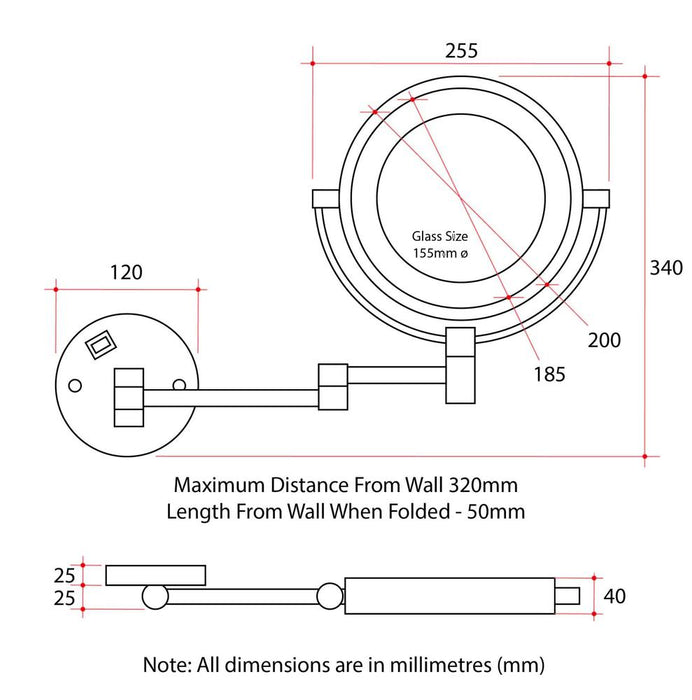 Marco Round Brushed Nickel Double Sided 1x & 5x Magnification Wall Mounted Shaving Mirror with Light