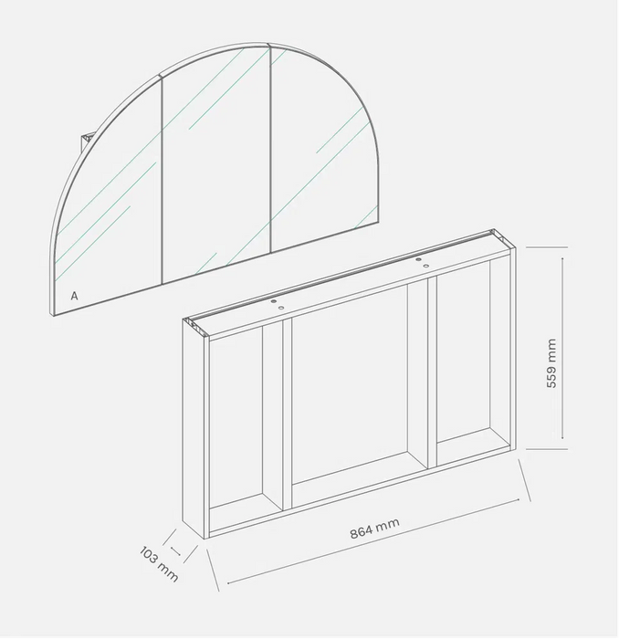 Merelle 3-Door Arch Antique Brass Mirror Cabinet