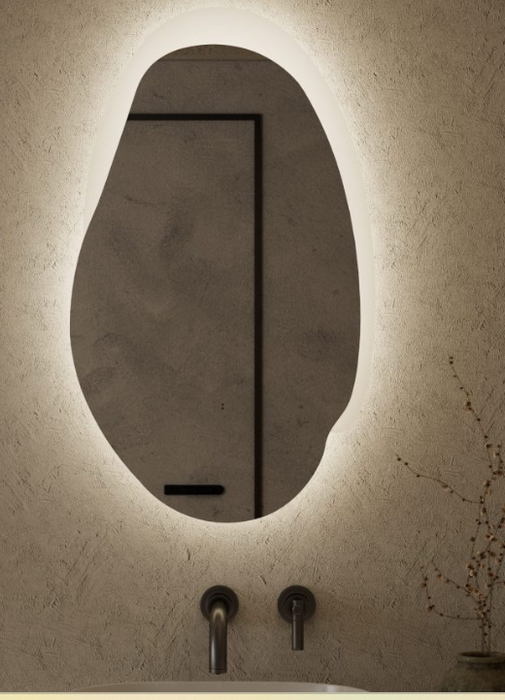 Emer Organic Shape LED Backlit Wall Mirror- Matte White Acrylic Edge