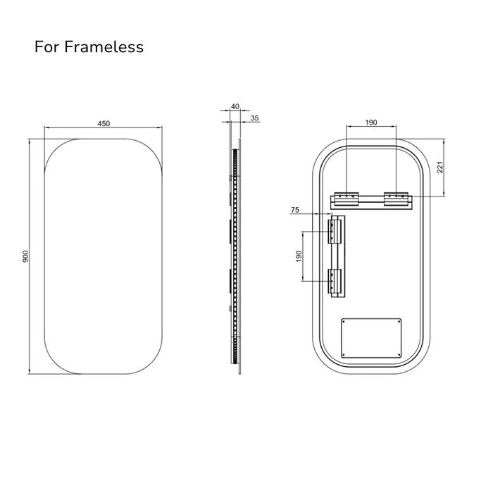 Ace Curved Corners Backlit LED Mirror- Medium 45cm x90cm