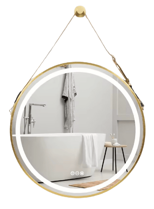 Akiya LED Round Gold Bathroom Hanging Wall Mirror