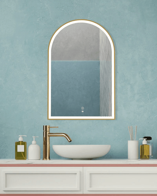 Amalia Brushed Gold Arched LED Frontlit Wall Mirror