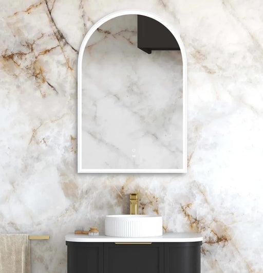 Amalia Matte White Arched LED Frontlit Wall Mirror