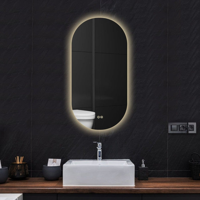 Amara Oval Pill Shaped Backlit LED Mirror with Adjustable LED Colour