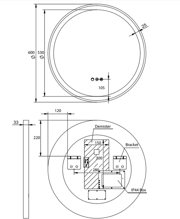 Eclipse Black Frame Round Frontlit LED Bathroom Mirror