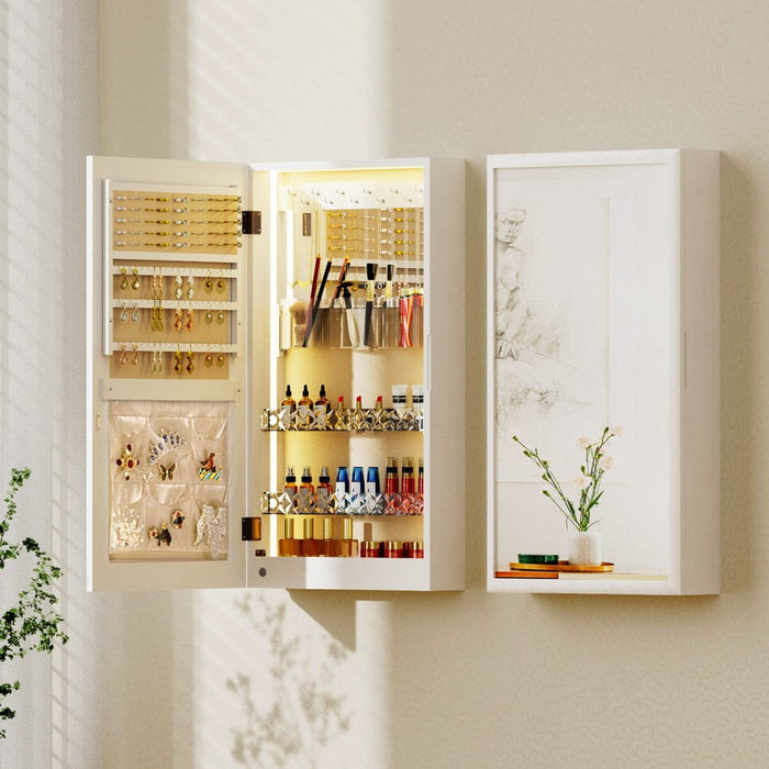 Lany White Wall-Mounted Jewelry Cabinet Mirror