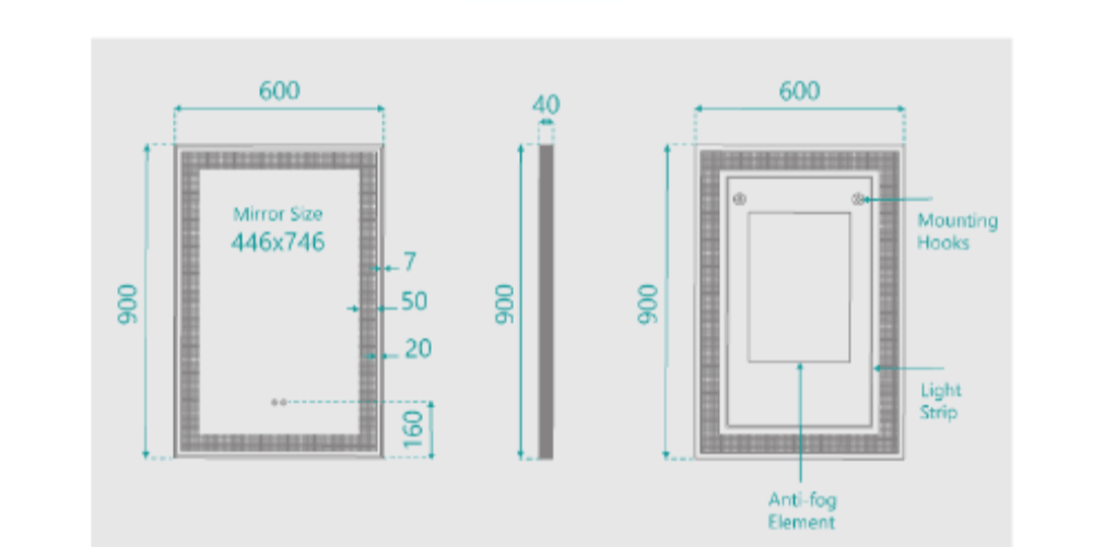 Perlyn Rectangle Black LED Frontlit Bathroom Mirror