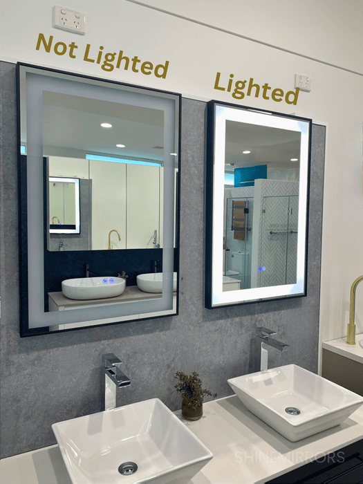 Perlyn Rectangle Black LED Frontlit Bathroom Mirror