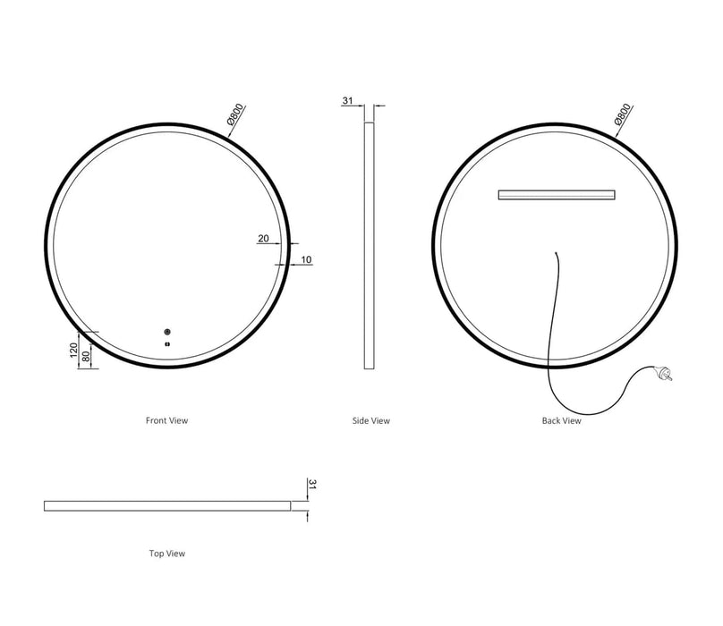 Porter White Round Backlit LED Wall Mirror