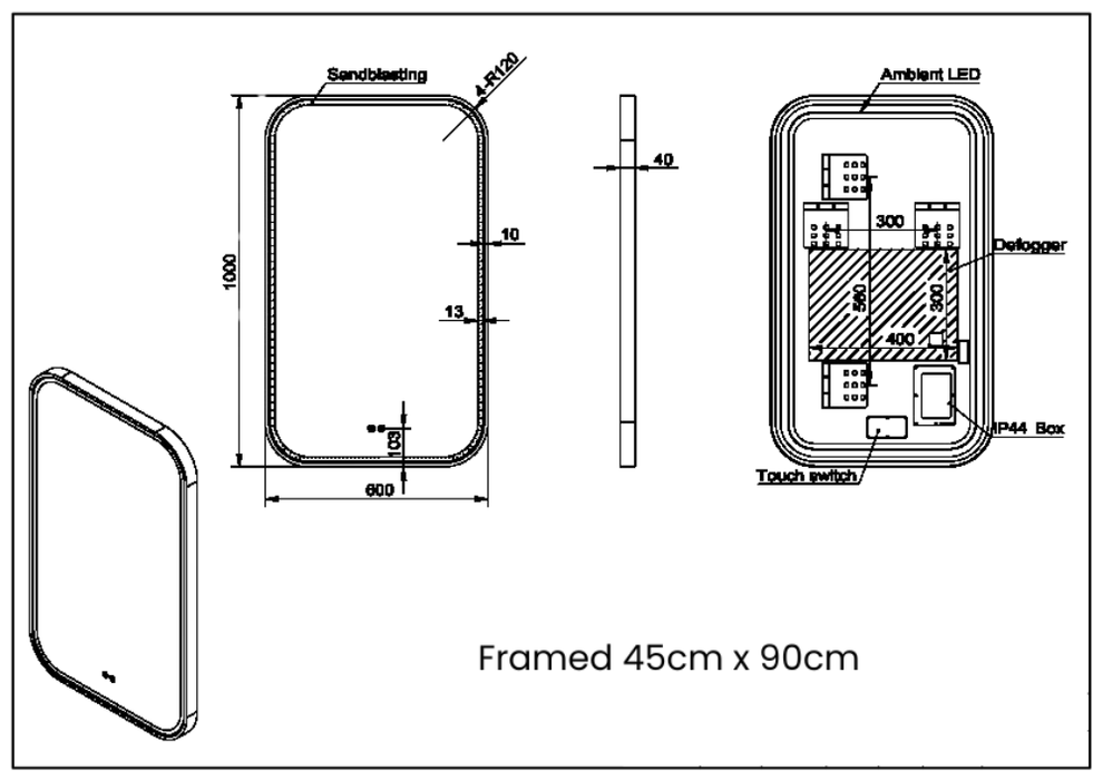 Sandra Rectangle LED Frontlit Bathroom Mirror with Optional Frame Colours