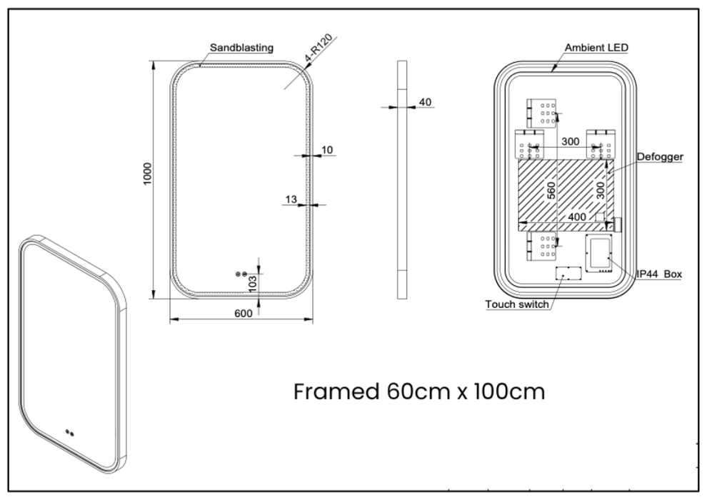 Sandra Rectangle LED Frontlit Bathroom Mirror with Optional Frame Colours