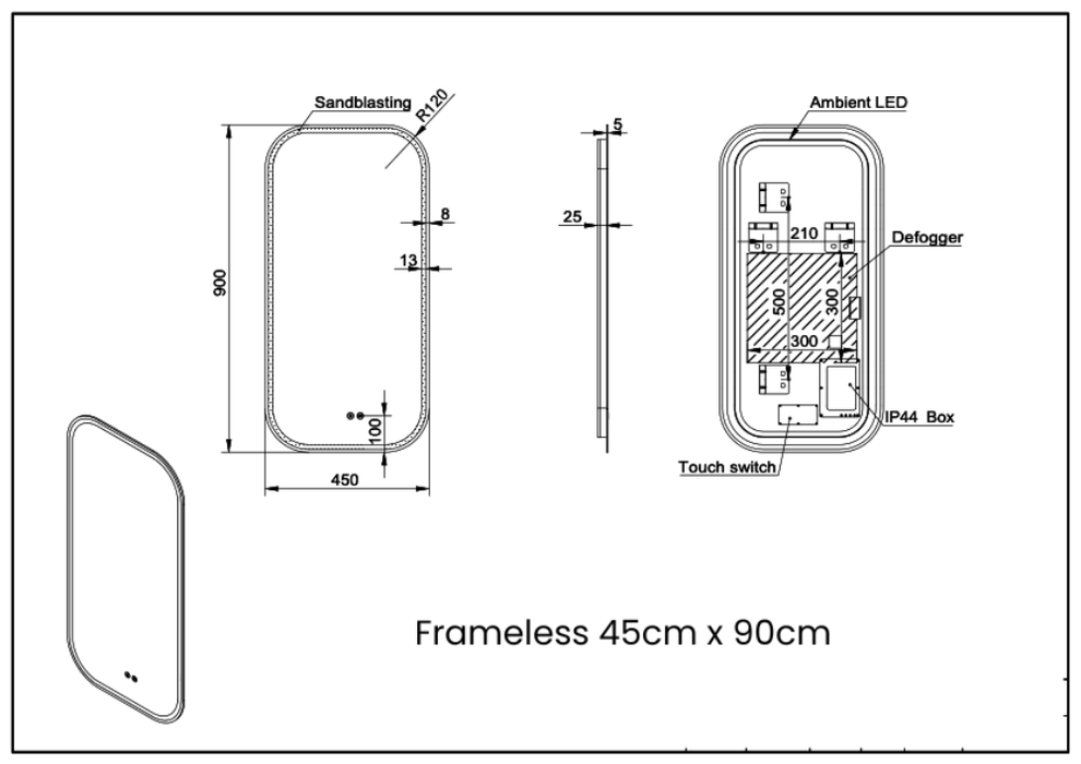 Sandra Rectangle LED Frontlit Bathroom Mirror with Optional Frame Colours