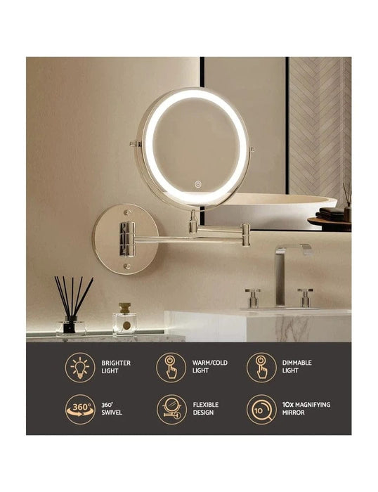 Thasos White Extendable Makeup Mirror 10x Magnifying Double-Sided Bathroom Mirror