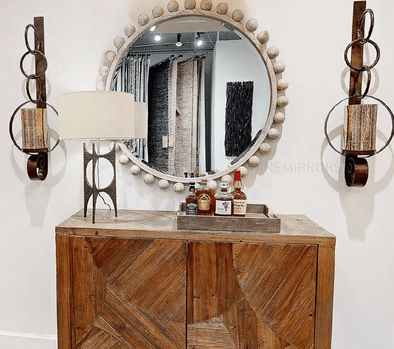 Uttermost Cyra Wood Round Mirror Aged Ivory