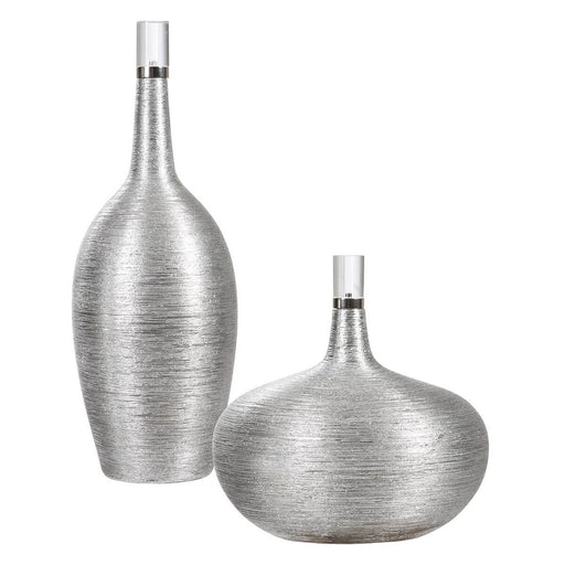 Uttermost Gatsby Silver Ribbed Bottles, Set of 2