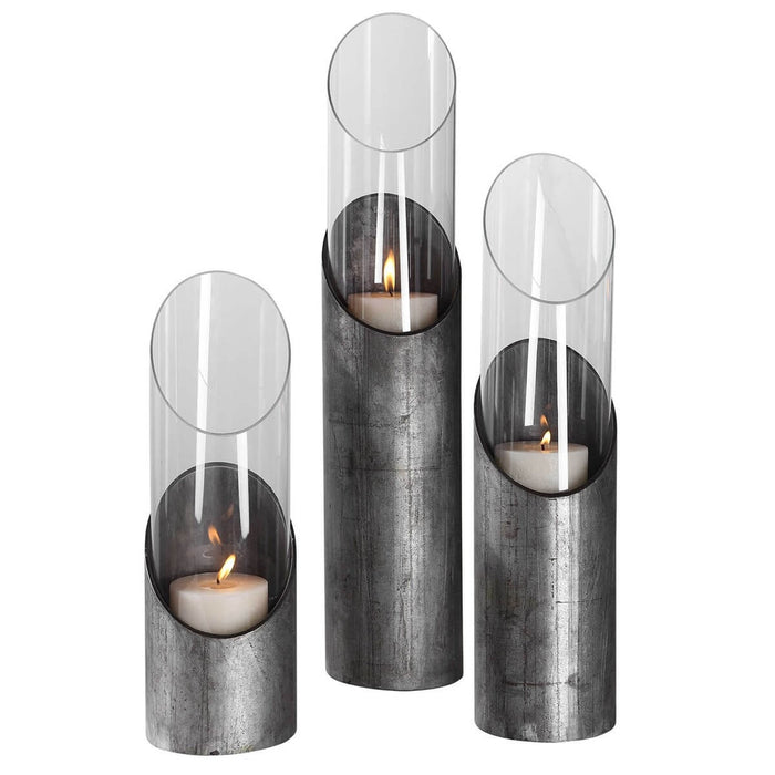 Uttermost Karter Iron & Glass Candleholders, Set of 3