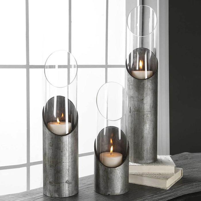 Uttermost Karter Iron & Glass Candleholders, Set of 3