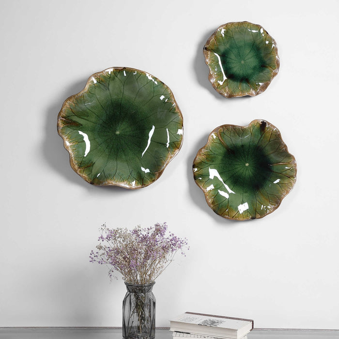 Uttermost Abella Ceramic Wall Decor Green Set of 3