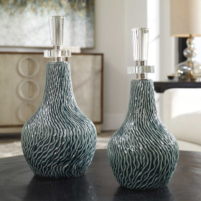 Uttermost Almera Dark Teal Bottles Set of 2