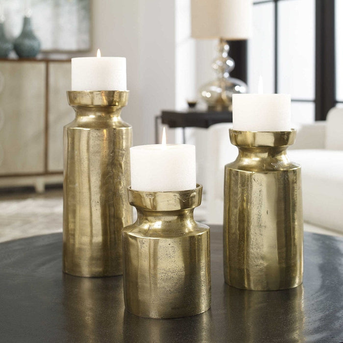 Uttermost Amina Antique Brass Candleholders Set of 3