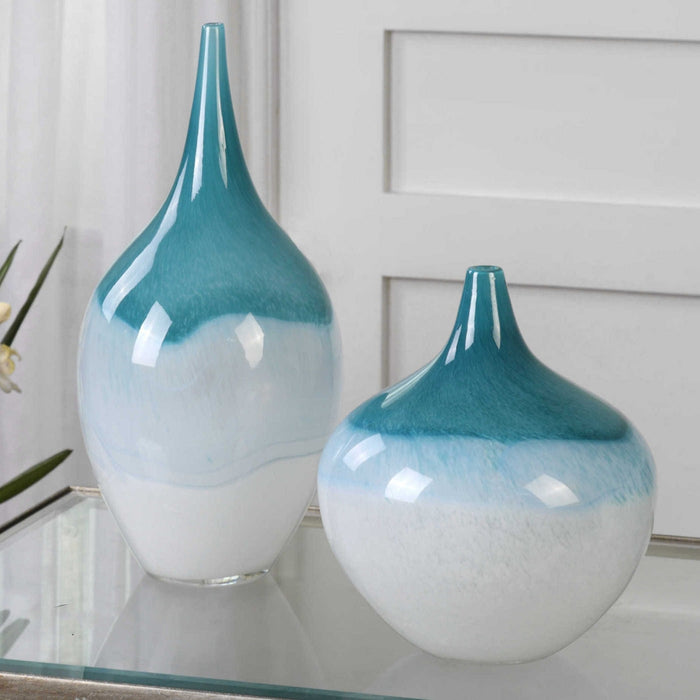 Uttermost Carla Teal White Vases Set of 2