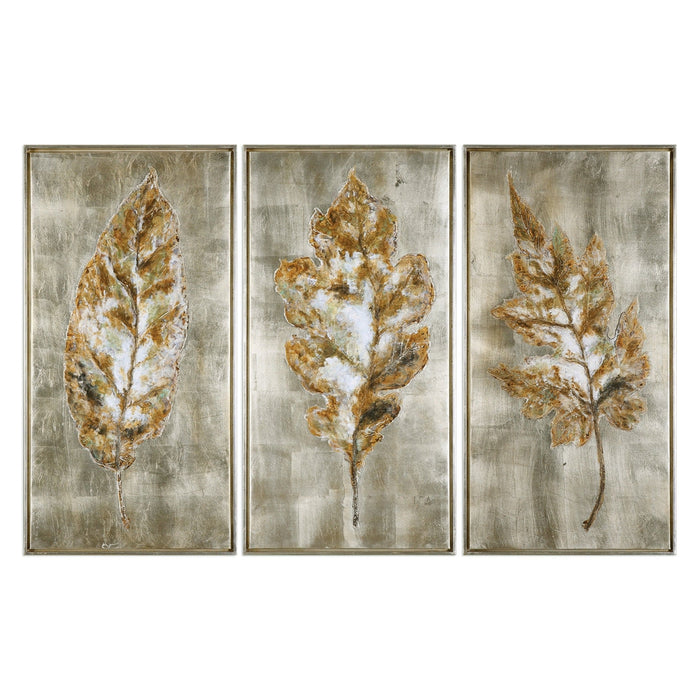 Uttermost Champagne Leaves Modern Art Set Of 3 - SHINE MIRRORS AUSTRALIA